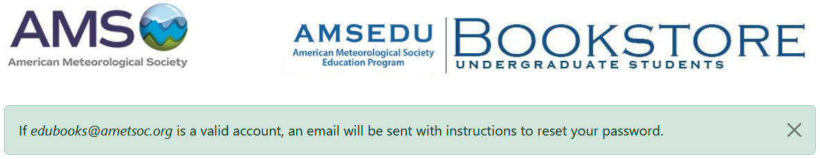 user account page with message that the instructions were sent